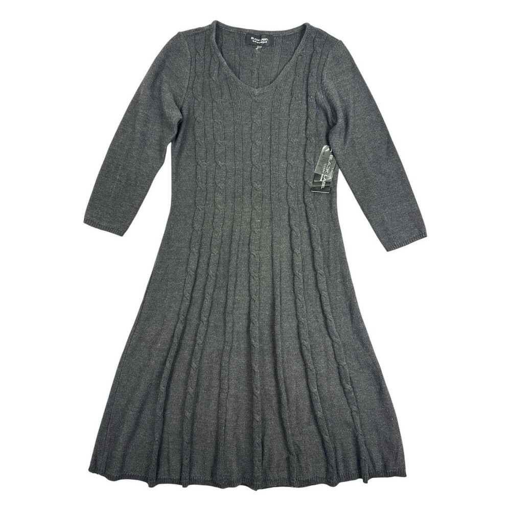 Black Label by Evan-Picone Cable Knit Sweater Dress Charcoal Gray Size L NWT - Picture 2 of 8